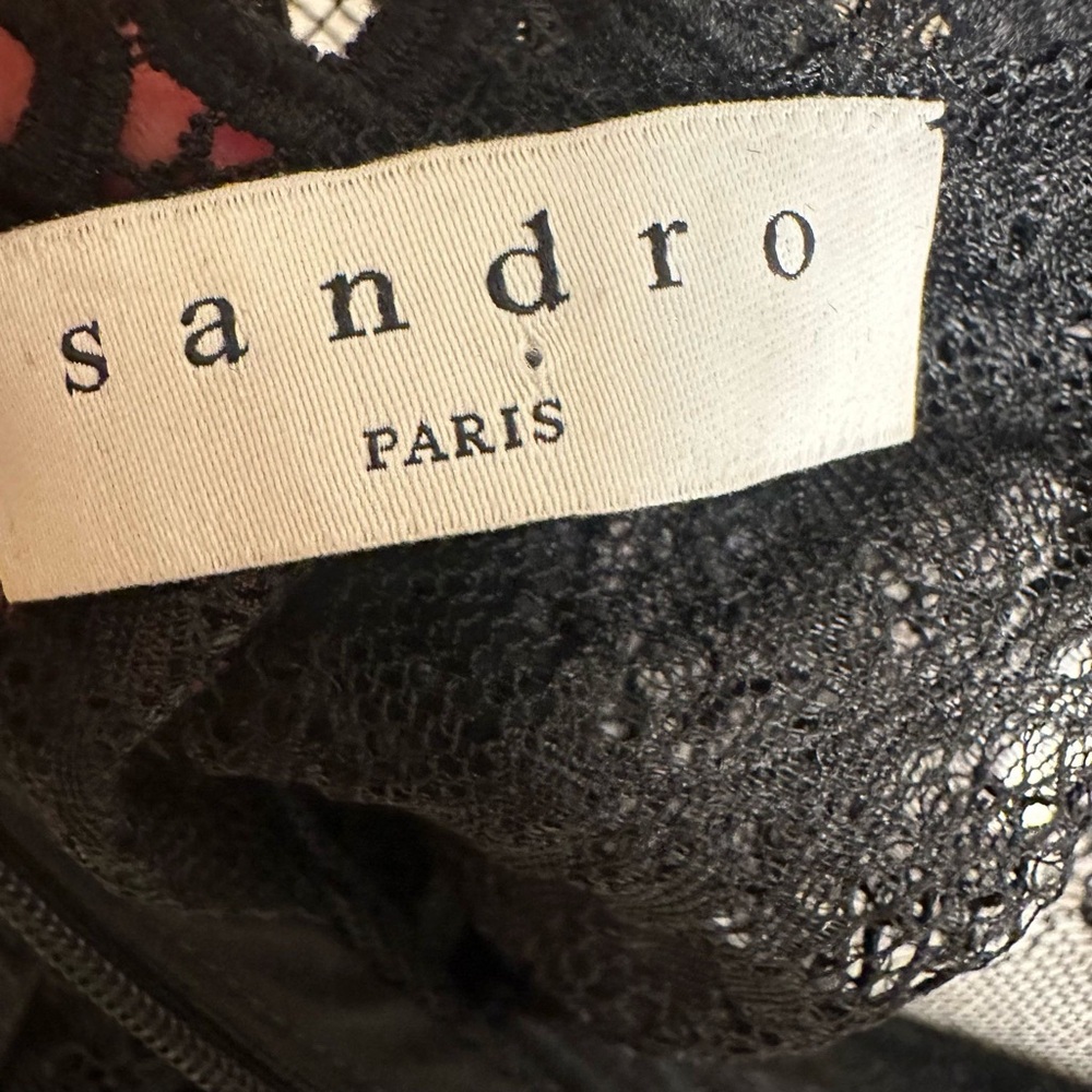 SANDRO Lanny Guipure Lace Midi Dress In Black - Picture 7 of 8